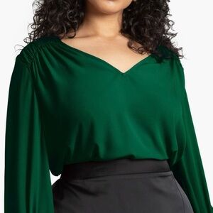 ELOQUII smocked shoulder v-neck top